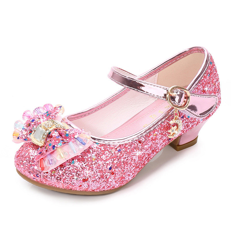 Klassieke Elegante Glitter Feestelijk/Prinsessen Lage Hak Schoenen van PU-Leer met Strass-steentjes en Klittenband voor Meisjes & Meiden