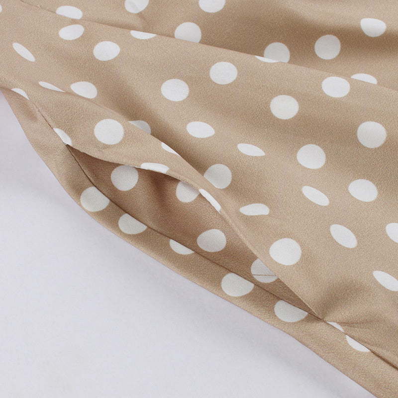 Hepburn Style Casual Mouwloze Slanke Halterjurk met Bedrukte Stippen en Ronde Hals voor Dames & Plus-size