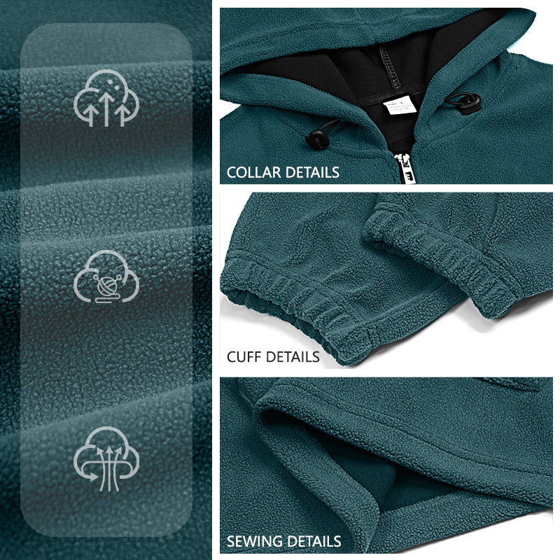 Casual Gewatteerde Fleecetrui in Effen Kleur met Halve Rits en Capuchon voor Heren