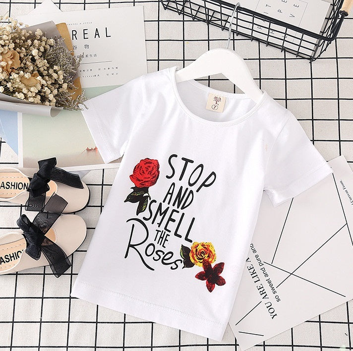 Meisjes-Outfit Twee-delig Wit T-shirt met Print & Denim Rok met Print