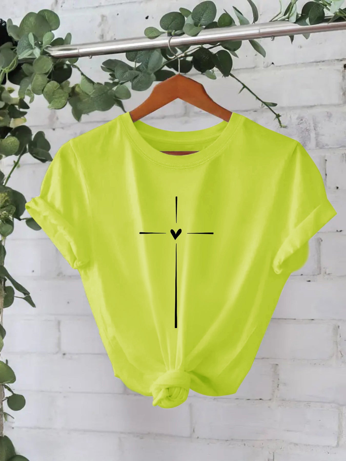 Trendy Modieuze Effen Kleur Casual Ronde Hals T-shirt met Letterprint en Korte Mouwen voor Dames/Meiden & Plus-Size