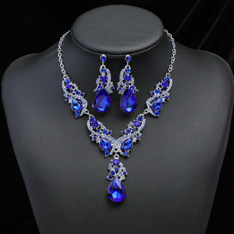 Stijlvolle Peacock Sieradenset Elegante Vergulde Retro Halsketting & Oorbellen van Legering met Kristallen Waterdruppelvorm en Strass-steentjes voor Dames