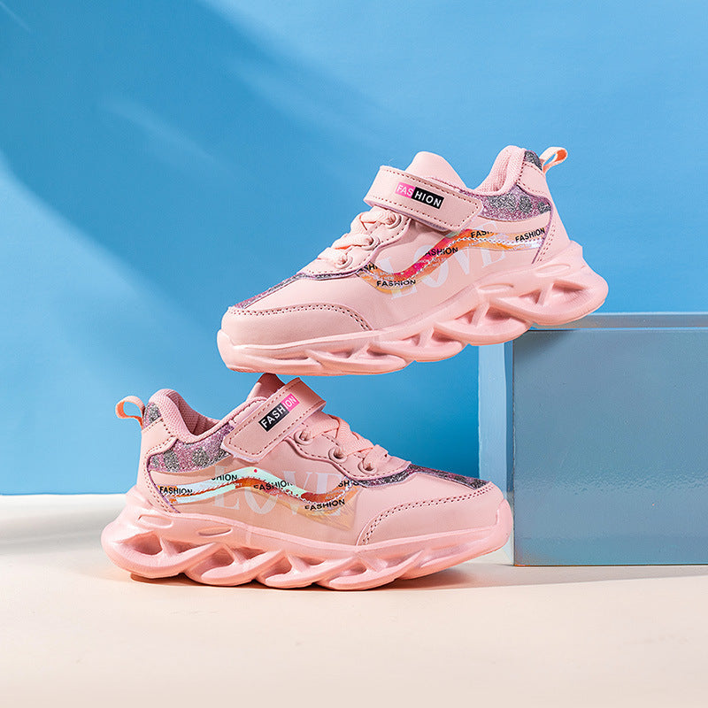 Trendy Casual Effen Kleur Bedrukte Sportschoenen van PU-Leer met Klittenband voor Meisjes & Meiden