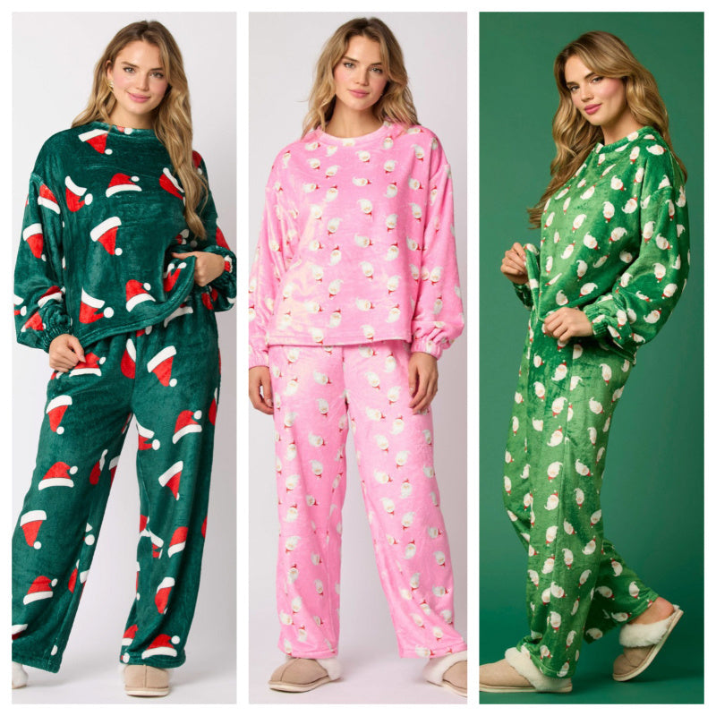 Kerstmis Unieke Casual Schattige Flanellen All-Over Bedrukte Kerstmisprint Huis/ Pyjama-outfit voor Dames & Plus-size