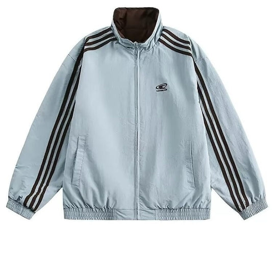 Amerikaanse Retro College Style Reversible Jacket met Ritssluiting en Patroon voor Dames & Plus-size