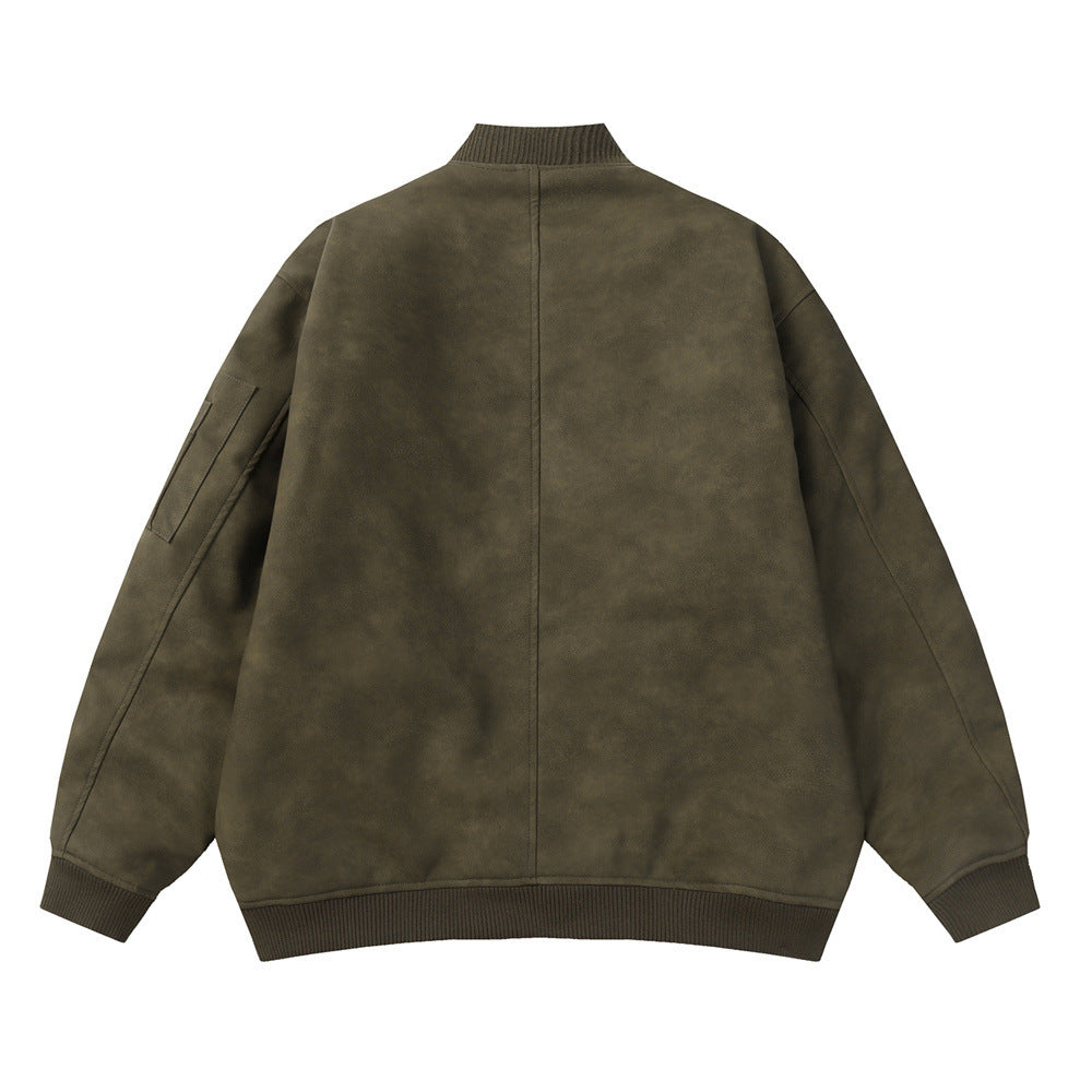 Distressed Casual Legergroene Losse Jas van PU -Leer met Rits voor heren