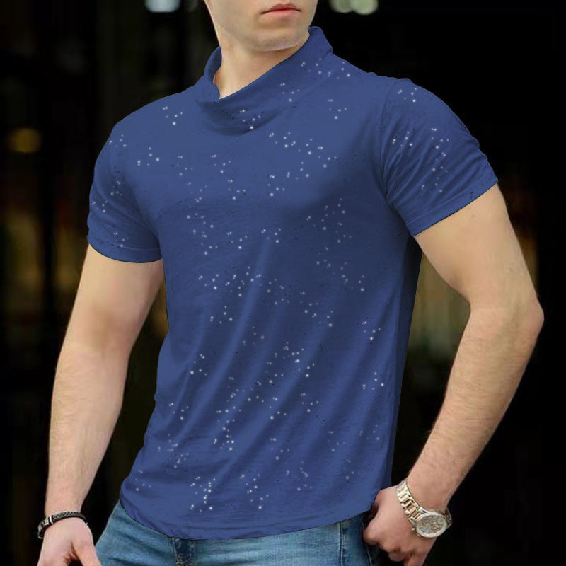 Amerikaanse Casual Madmext Slim-Fit T-shirt Coltrui in Effen Kleur met Stippen-print en Korte Mouwen voor Heren
