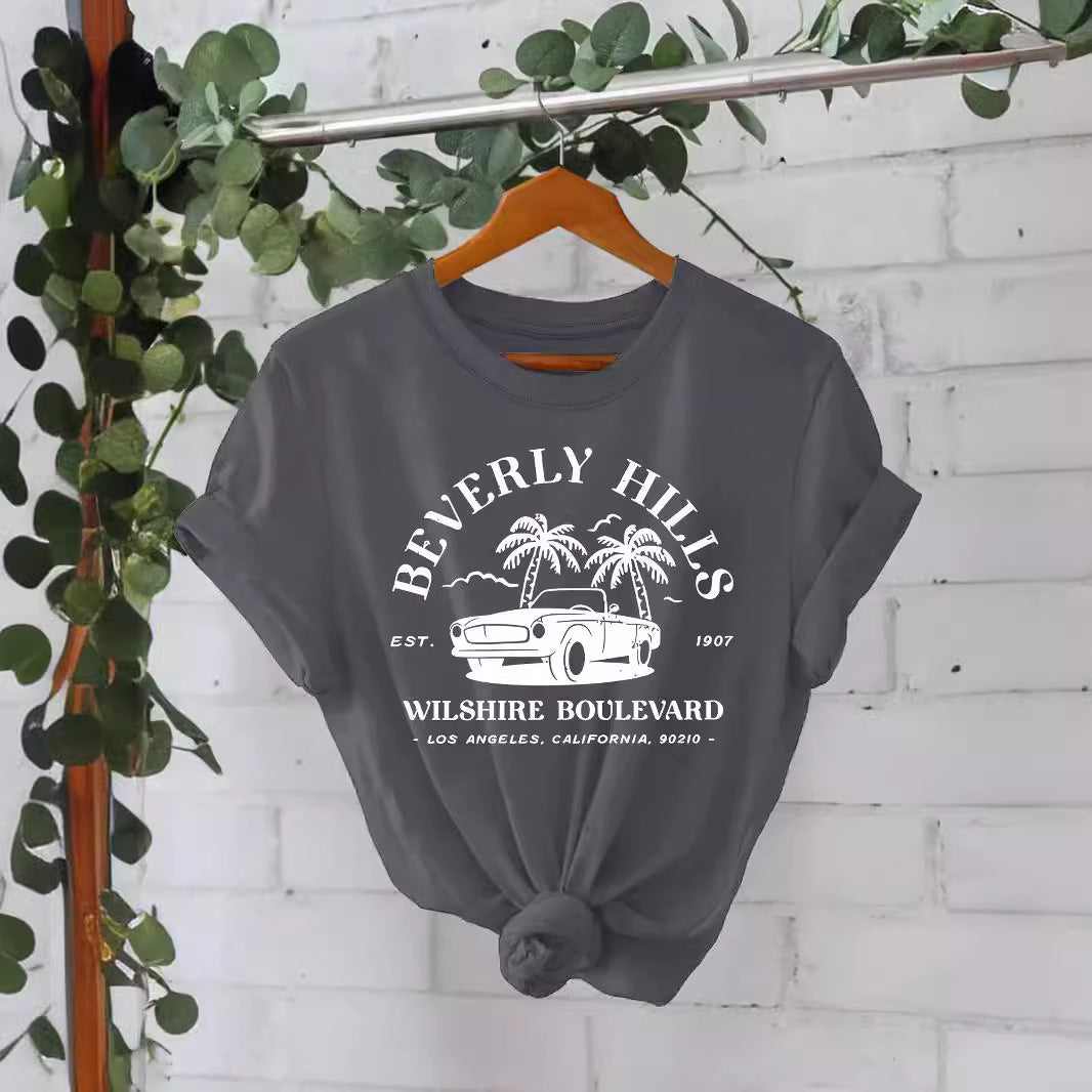Trendy Moderne Streetwear Effen Kleur Casual Ronde Hals T-shirt met Letterprint en Korte Mouwen voor Dames/Meiden & Plus-Size