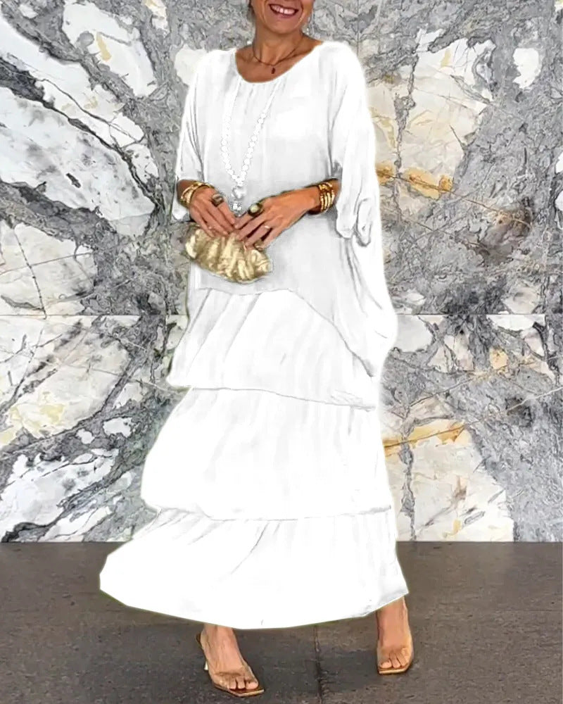 Elegante/Feestelijk Oversized Temperament Chiffon Maxi-jurk met Ronde Hals en Vleermuismouwen voor Dames & Plus-size