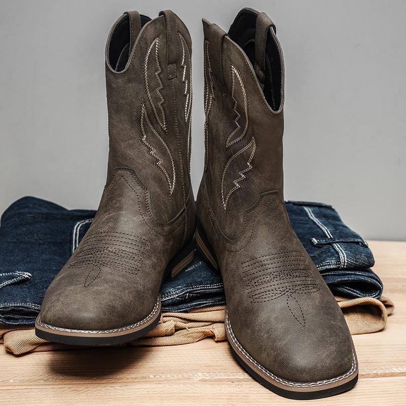 Retro Winterse Western Cowboy Worker Boots van Echt Leer met Rubber Zool voor Heren