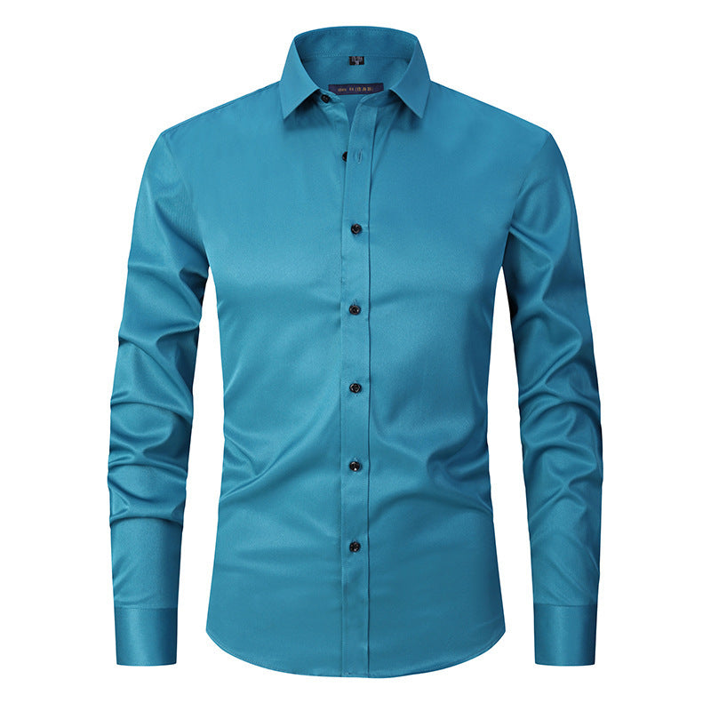 Casual/Business Slim-fit Stretch Overhemd met Lange Mouwen en Knoopsluiting voor Heren