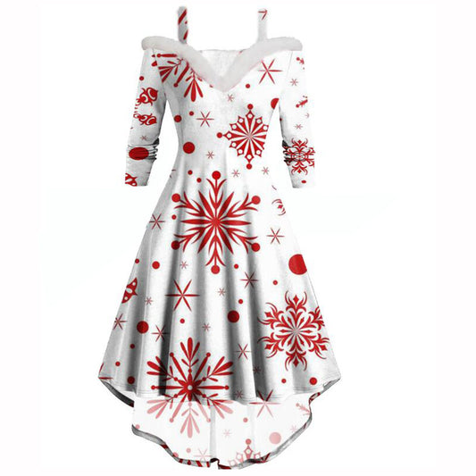 Kerstmis Elegante Mouwloze Diepe V-hals Strapless Kerst Swingjurk voor Dames & Plus-size