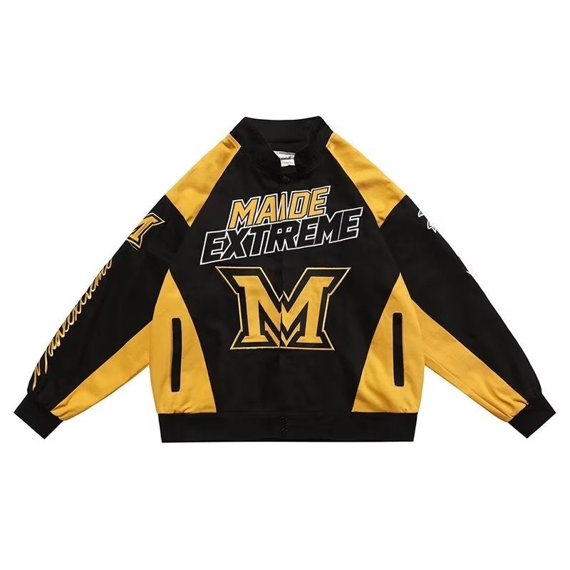 Amerikaanse Retro Hiphop Geborduurde Motorcycle Baseball Jacket voor Dames/ Plus-size & Heren