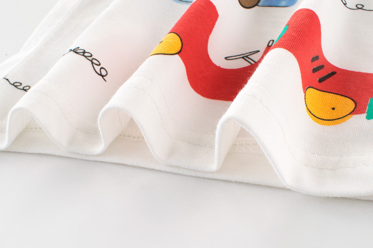 Europese Trendy Casual Bedrukte Auto Cartoon Print T-shirt met Ronde Hals en Korte Mouwen voor Kinderen