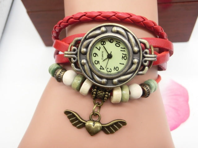 Vintage casual vliegend hart hanger armband riem horloge