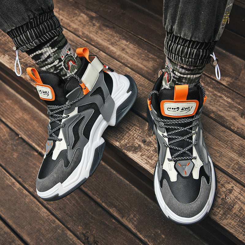 Uniek Amerikaanse Ontwerp Casual Retro Ademend Hoge Sneakers van Mesh met Vetersluiting en Dikke Zool voor Heren