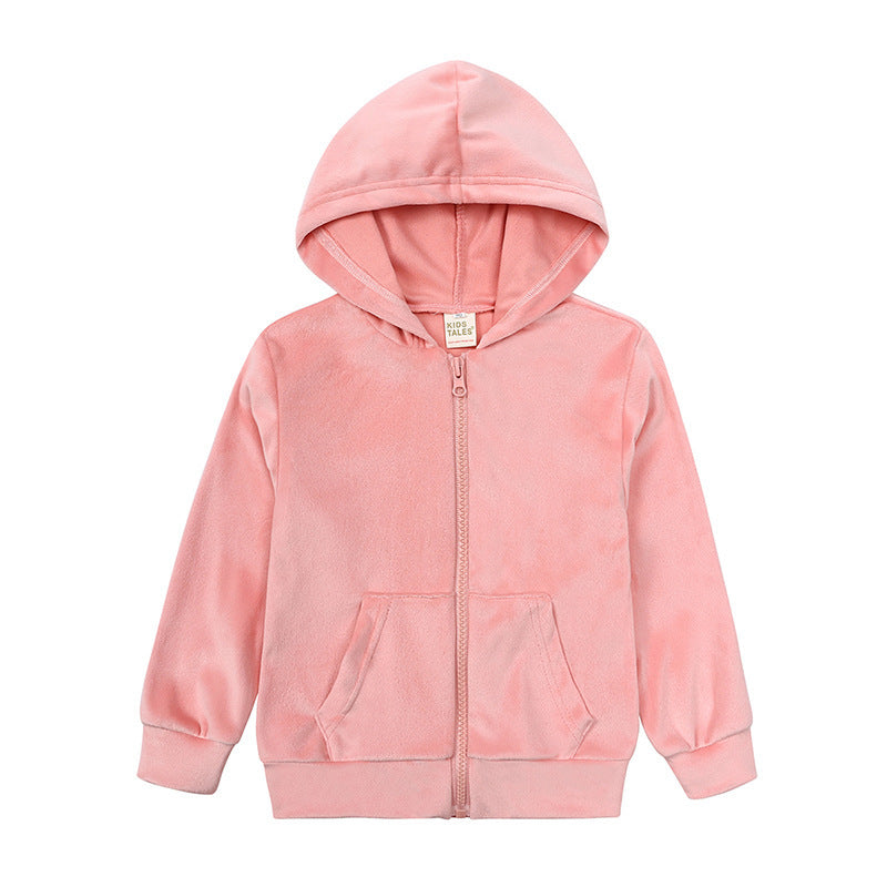 Kinderset 2-delig Fluwelen Sport Sweatvest met Capuchon & Broek voor Kinderen/Tieners