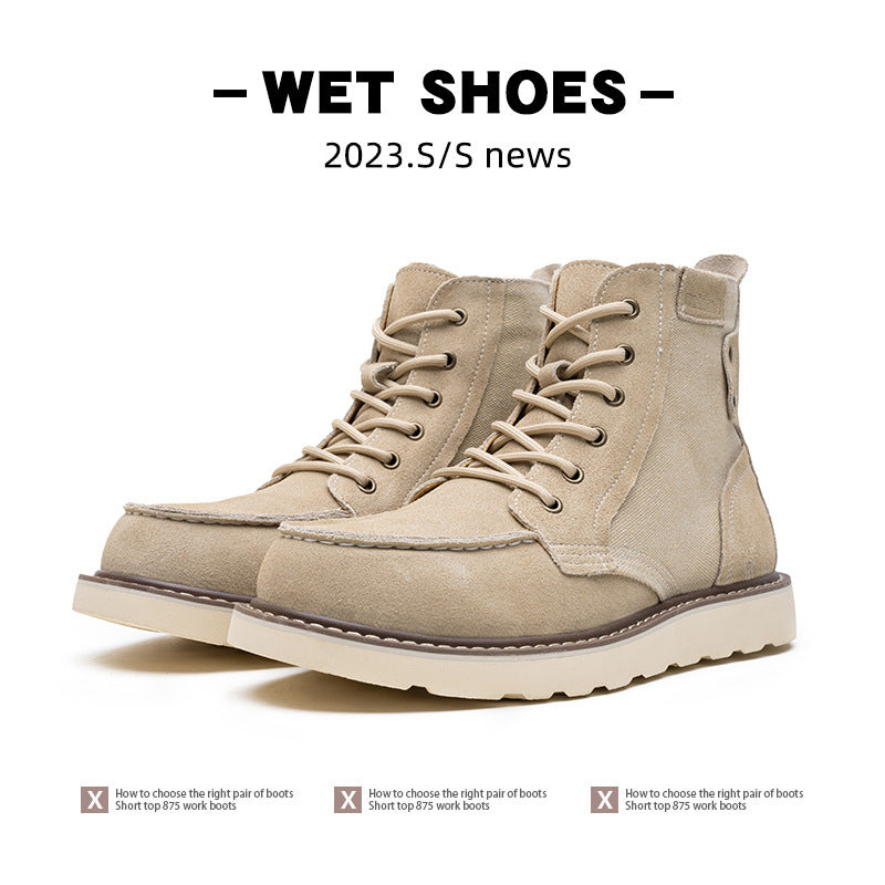 Amerikaanse Designer Vintage Effen Kleur Veterlaarzen van Echt Suède-leer voor Heren