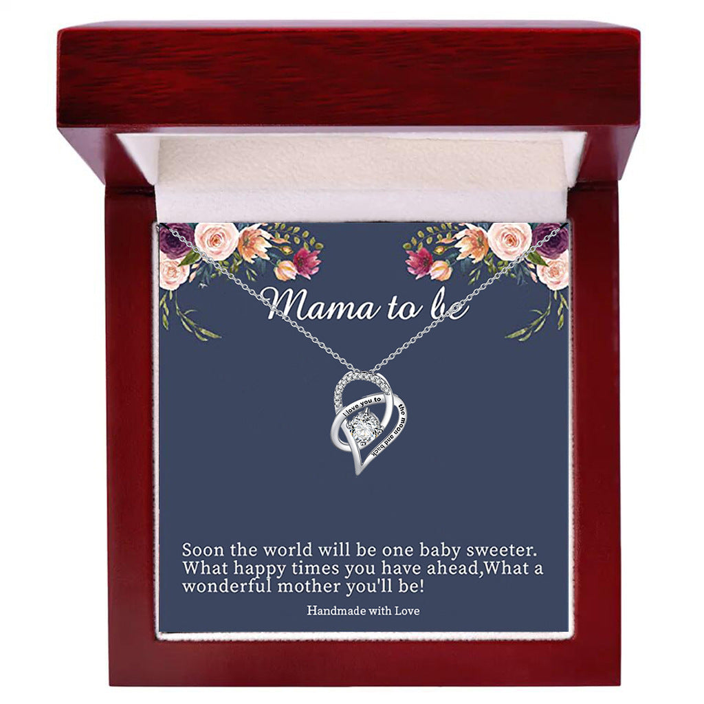 Stijlvolle Modieuze Roestvrijstalen "LOVE YOU MOM" Halsketting en Hartvormige Hanger met Zirkoon voor Dames