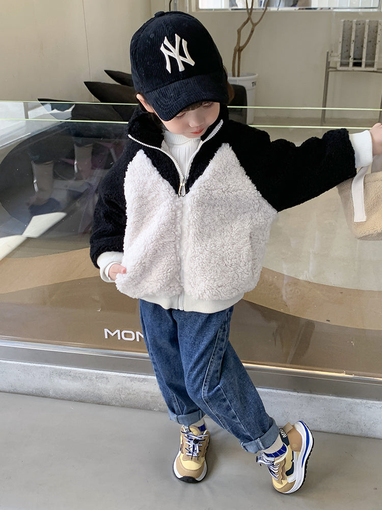 Twee Kleuren Fluwelen Dikke Vest met Rits voor Meisjes