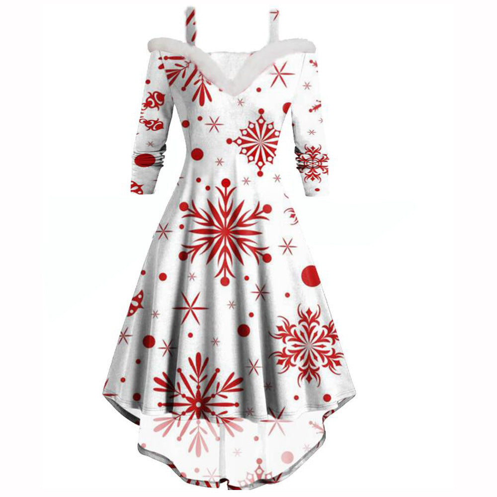 Kerstmis Elegante Mouwloze Diepe V-hals Strapless Kerst Swingjurk voor Dames & Plus-size