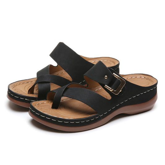Europese en Amerikaanse Casual Effen Kleur Orthopedische Sandalen met Sleehak Echt Leer voor Heren