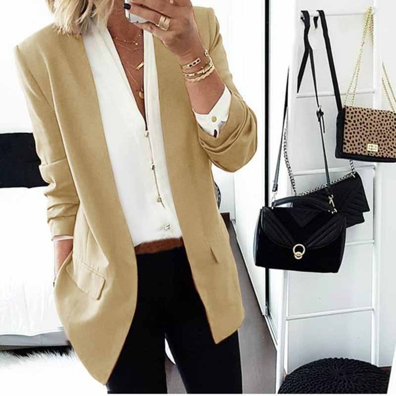 Casual Kleur Slim-Fit Blazer voor Dames & Plus-size