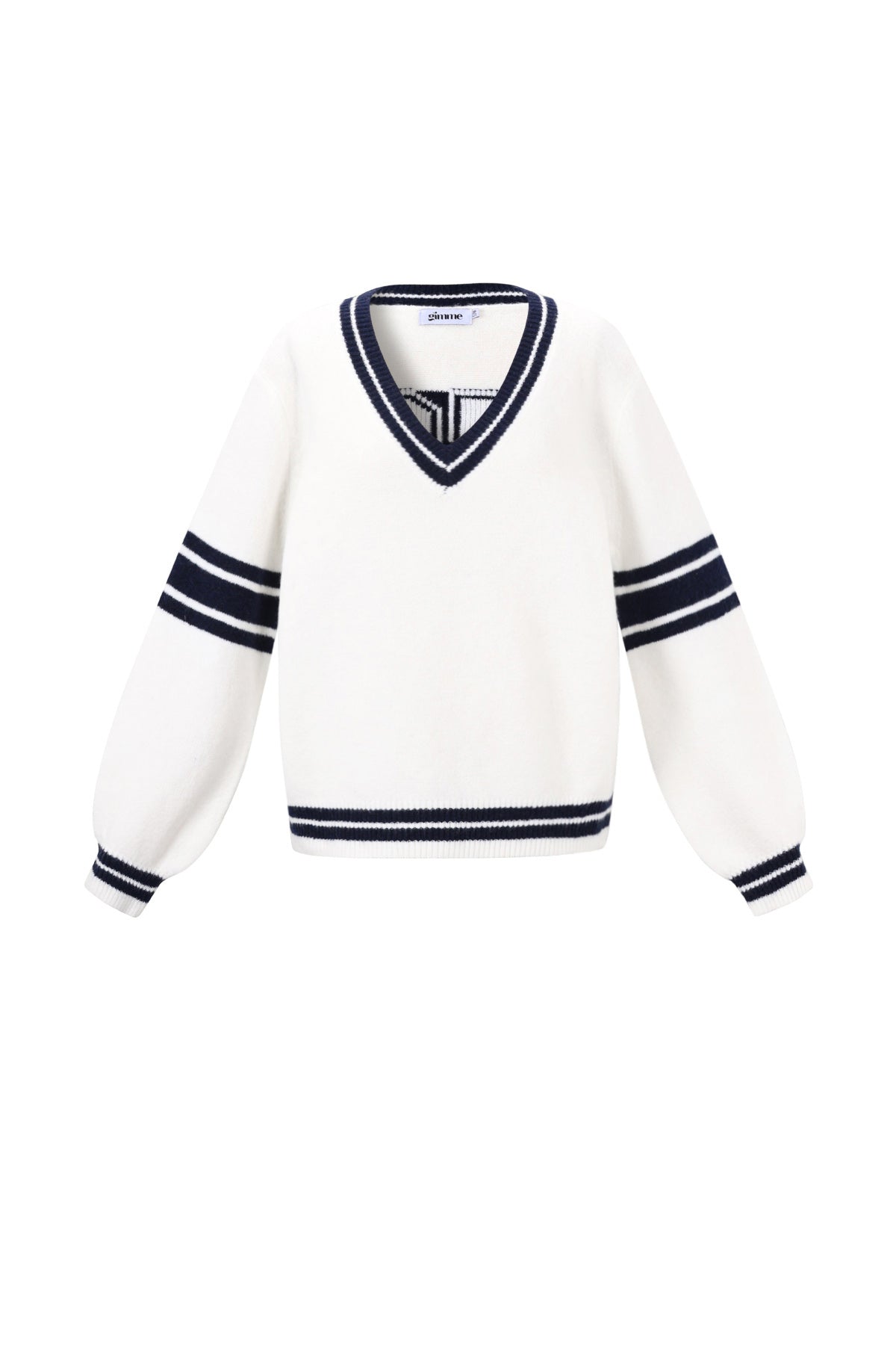 Gebreide Polyestervezel Vrouwen V-hals Trui Sportief Contrasterende Strepen