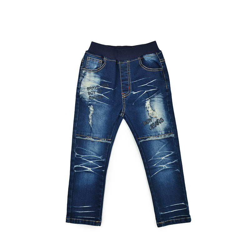 Stijlvolle Fashion Casual Elastische Distressed Slim Fit Demin Jeans met Zakken voor Kinderen