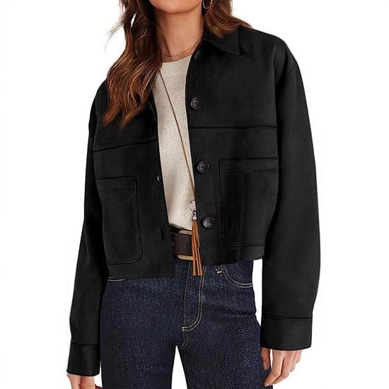 Europese en Amerikaanse Stijl Casual Korte Lichtgewicht Jacket met Imitatie Suède en Knoopsluiting voor Dames & Plus-size