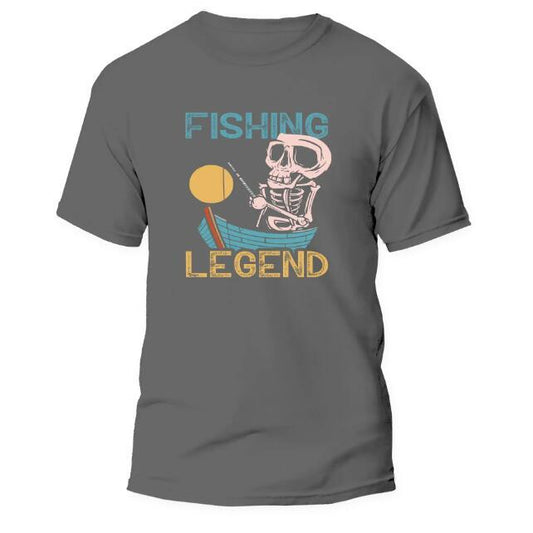 Amerikaanse Casual Bedrukte Humor Fishing Legend Print T-shirt met Ronde Hals en Korte Mouwen voor Heren & Jongens