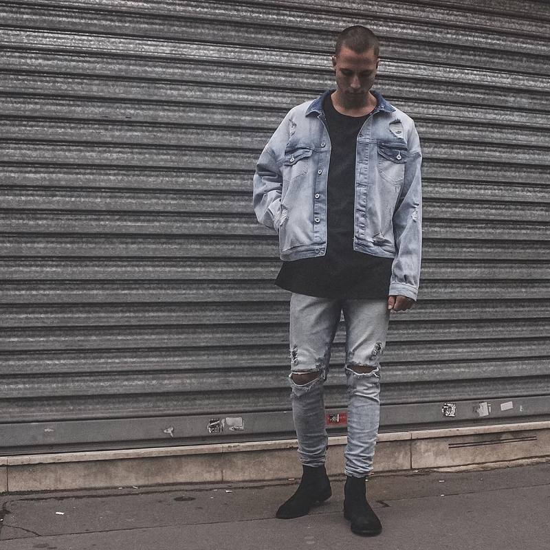 Trendy Casual Oversized Distressed Riped Spijkerjacket met Knoopsluiting en Zakken voor Heren