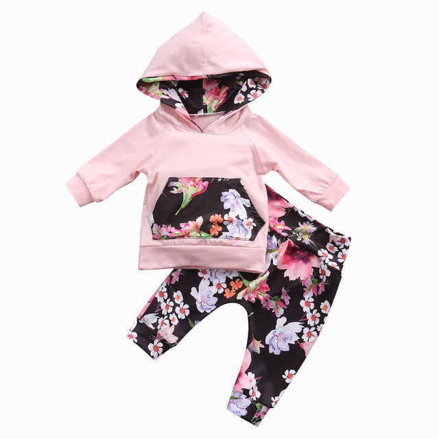 Tweedelige Set Bloemenprint Sweatshirt & Broek in Europese en Amerikaanse Stijl voor Baby's/ Peuters