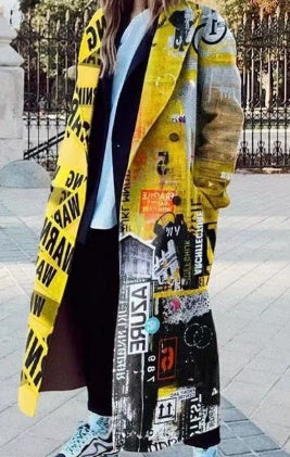 Amerikaanse Stijlvolle Casual All-Overprint Wollen Lange Overjas met Grote mouwen voor Dames & Plus-size