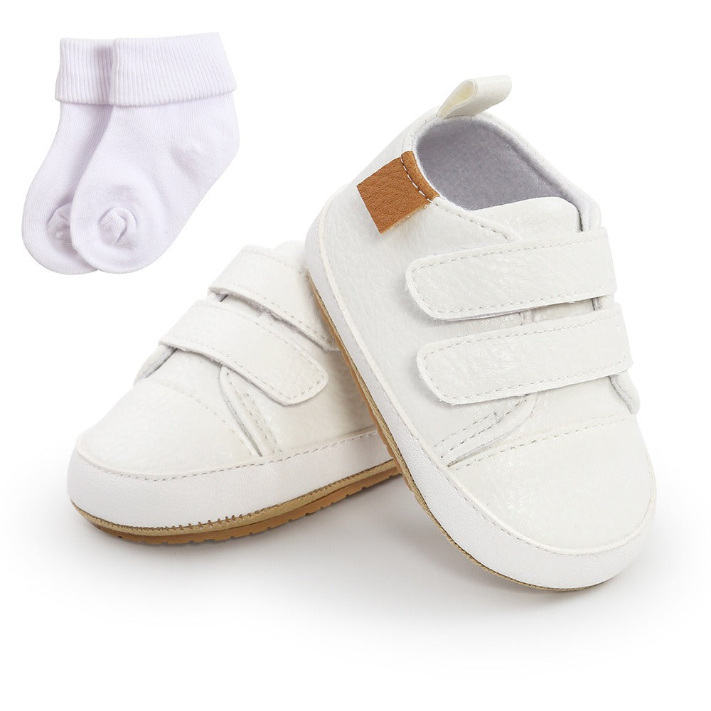 Eenvoudige Casual Effen Kleur Comfortabele Sneakers van PU-Leer met Klittenbandsluiting en Ronde Neus voor Kinderen