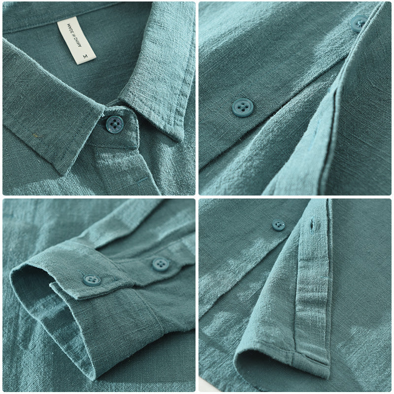 Casual Artistiek Effen Kleur Oversized Linnen Overhemd met Kraag en Lange Mouwen voor Heren