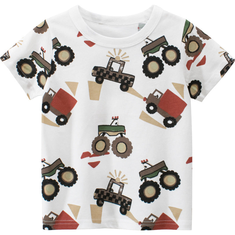 Trendy Casual Effen Kleur T-shirt met Bedrukte Cartoonprint en Korte Mouwen voor Kinderen