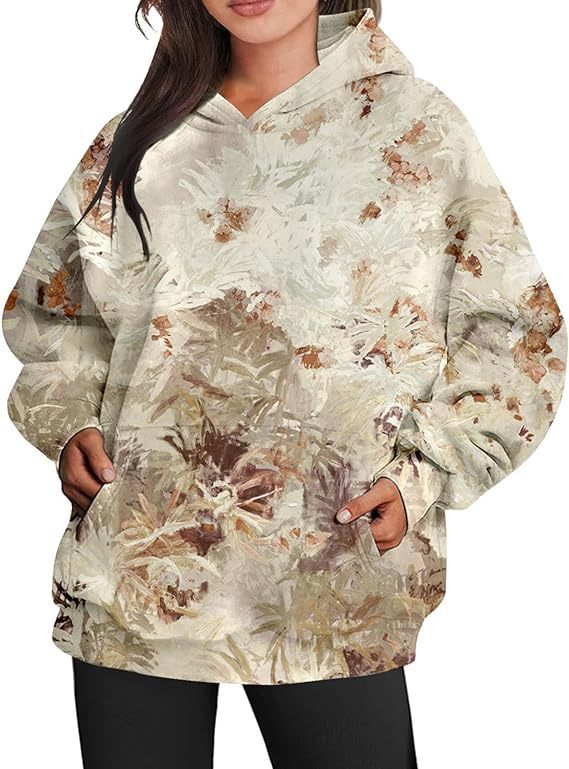 Dames Camouflage Hoodie Maple Leaf Print Oversized