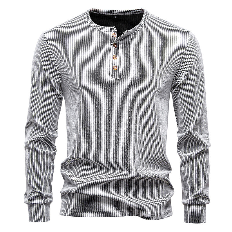 Modieuze Casual Gestreepte Henley Slim Fit Ronde Hals T-shirt met Halve Knoopsluiting en Lange Mouwen voor Heren & Jongens