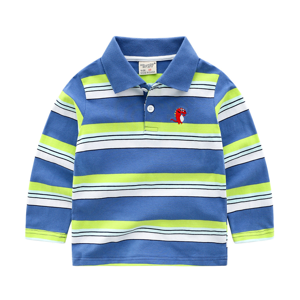 Casual Katoenen Gestreepte Revers Poloshirt met Lange Mouwen en Knoopsluiting voor Kinderen