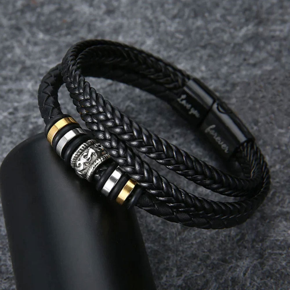 Stijlvolle Modieuze Gevlochten Vintage Touwarmband van PU-Leer met Roestvrijstalen Accenten voor Heren