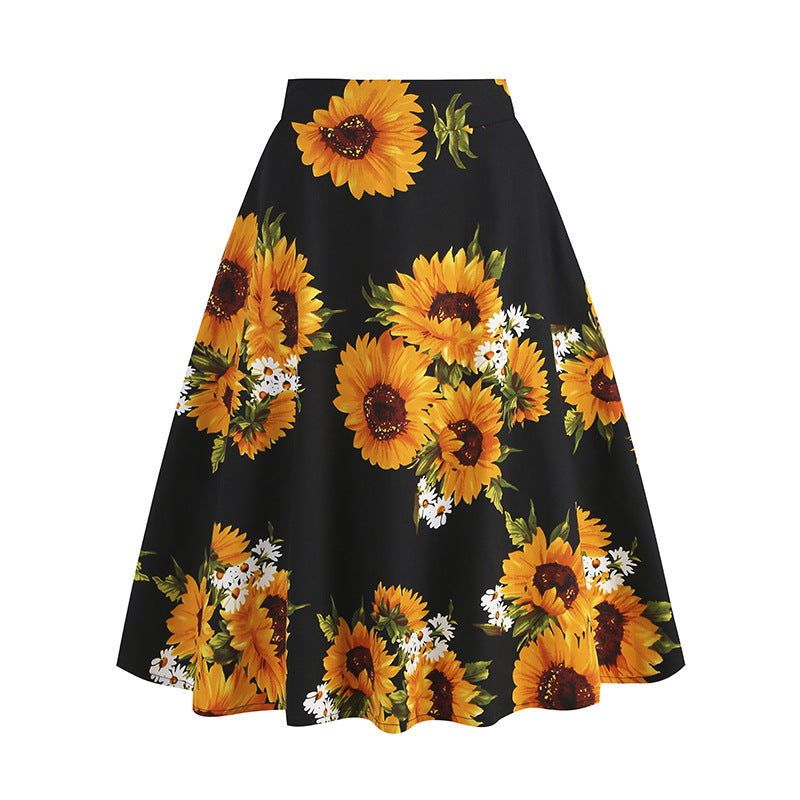 Vintage Hepburn-rok met bloemenprint voor dames in Europese en Amerikaanse stijl