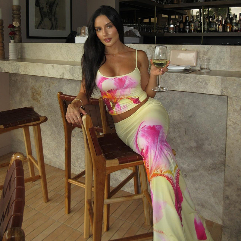 Mode Persoonlijkheid Straat Vrije tijd Vakantie Borst Afslankend Mouwloos Slipjurk Set Vrouwen