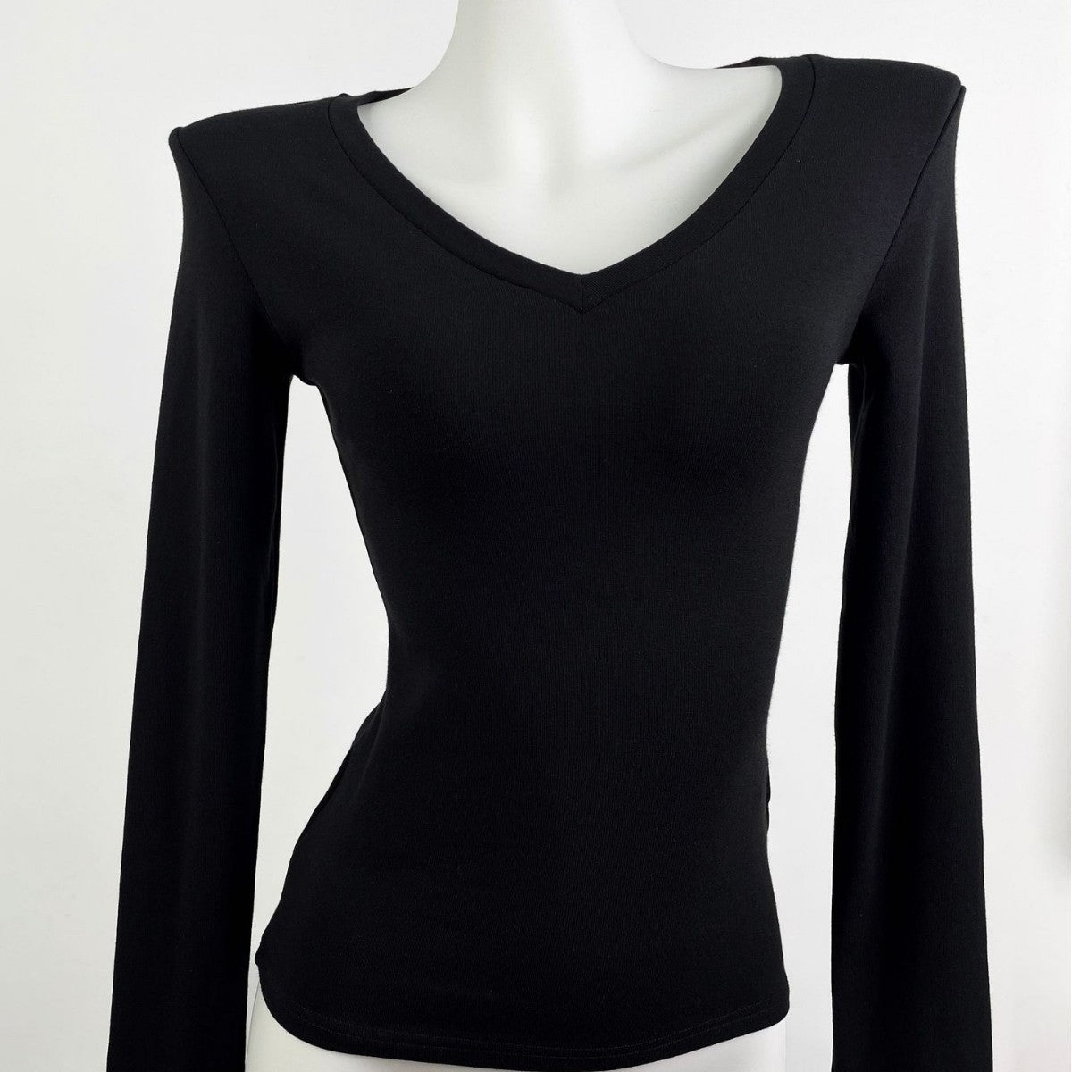 Europese Casual Effen Kleur Slim-Fit T-Shirt met V-hals en Lange Mouwen voor Dames & Meiden