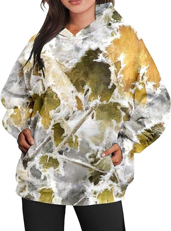 Dames Camouflage Hoodie Maple Leaf Print Oversized