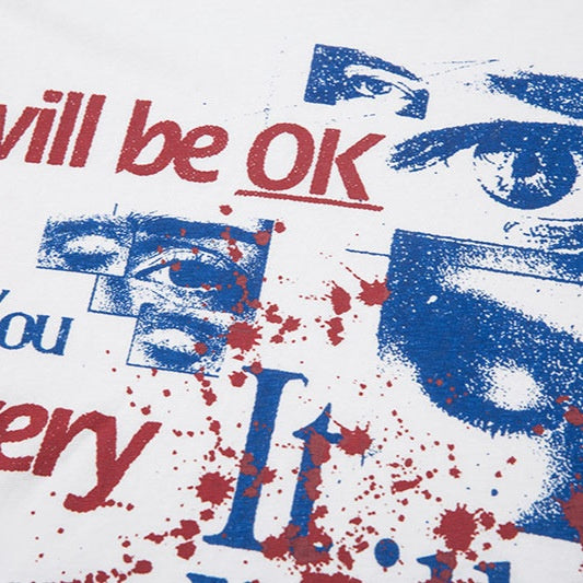 Eenvoudige Effen Kleur Oversized Casual Vintage Cartoonprint T-shirt met Ronde Hals en Lange Mouwen voor Heren