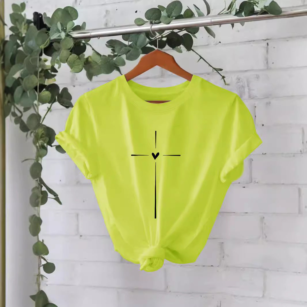 Trendy Modieuze Effen Kleur Casual Ronde Hals T-shirt met Letterprint en Korte Mouwen voor Dames/Meiden & Plus-Size