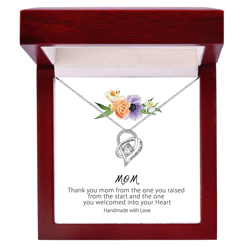 Stijlvolle Modieuze Roestvrijstalen "LOVE YOU MOM" Halsketting en Hartvormige Hanger met Zirkoon voor Dames