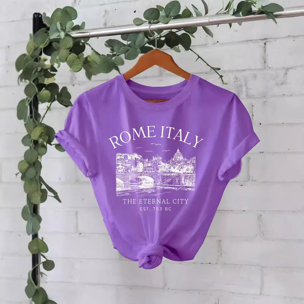 Trendy Stijlvolle Streetwear Effen Kleur Casual Ronde Hals T-shirt met Letterprint en Korte Mouwen voor Dames/Meiden & Plus-Size