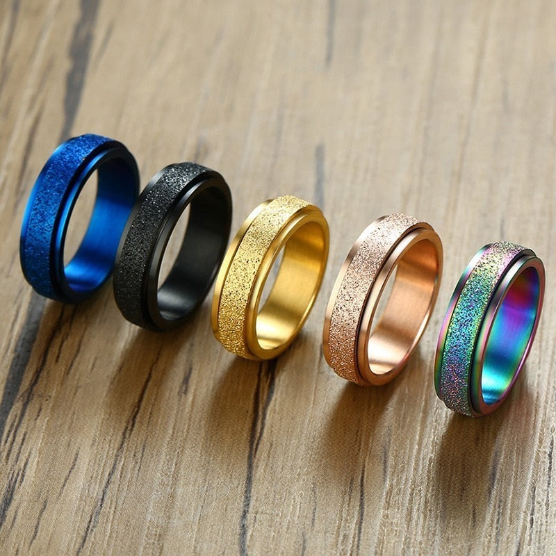 Trendy Stijlvolle Vnox Roestvrijstalen Draaibare Ring met Zandstraalafwerking voor Heren